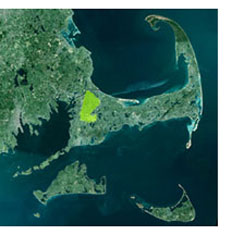 Aerial view of Cape Cod depicting location of the Joint Base Cape Cod
